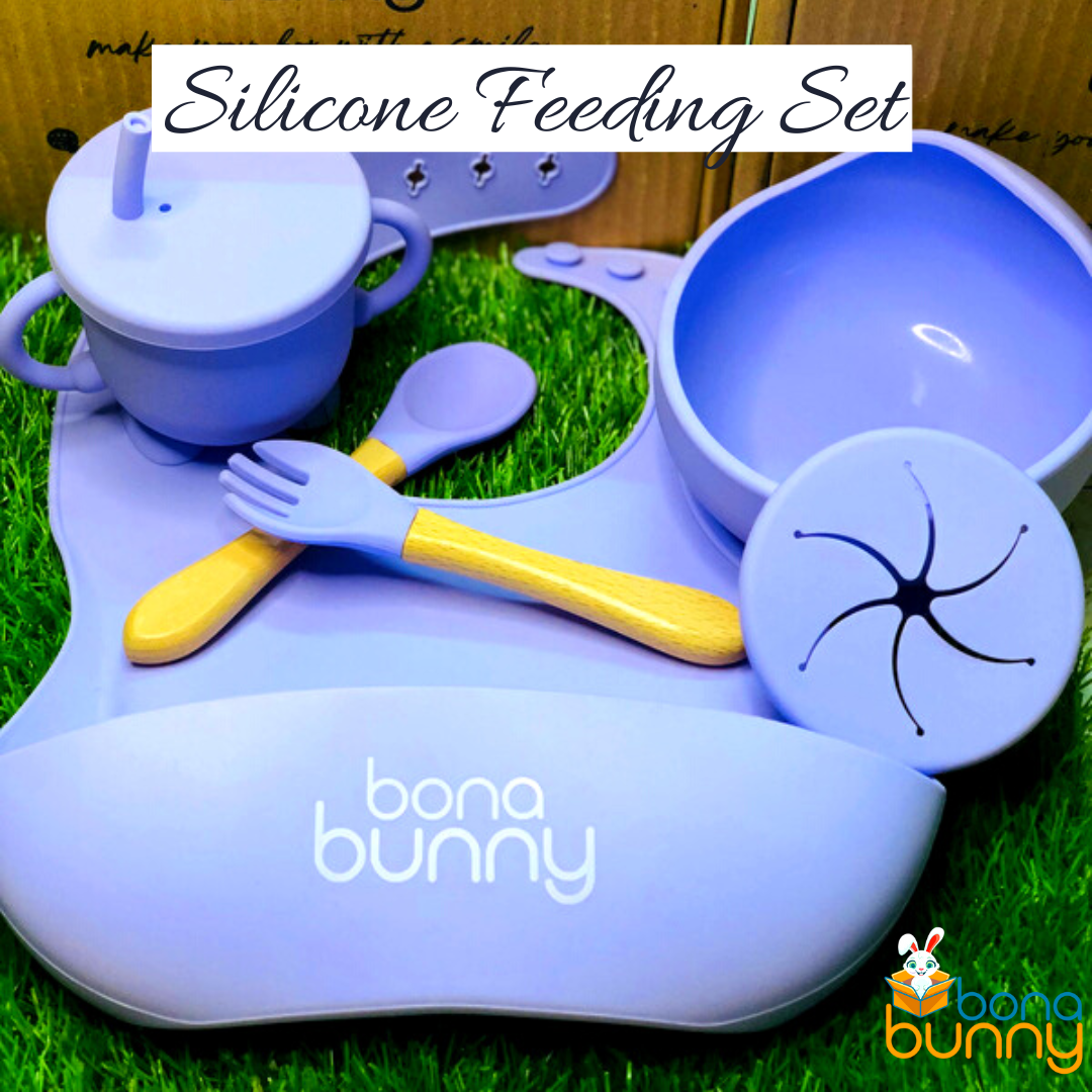 6-Piece Baby Feeding Set - Silicone Bib Suction Plate Suction Bowl